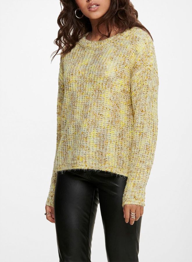 Jacqueline de Yong Marled Round Neck Sweater Yellow  - Image 1