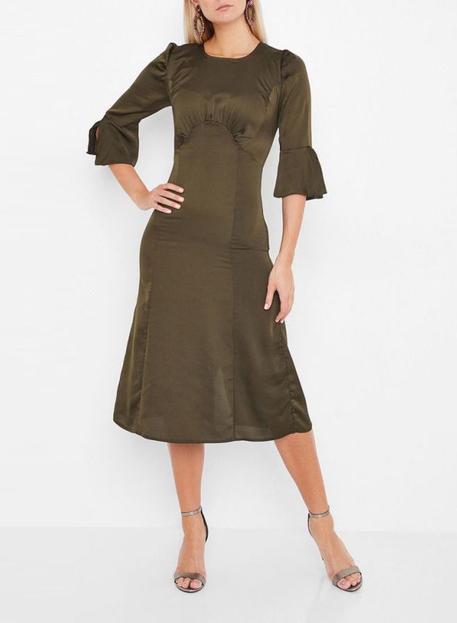 Stock Round Neck Dress Olive Green  - Image 1