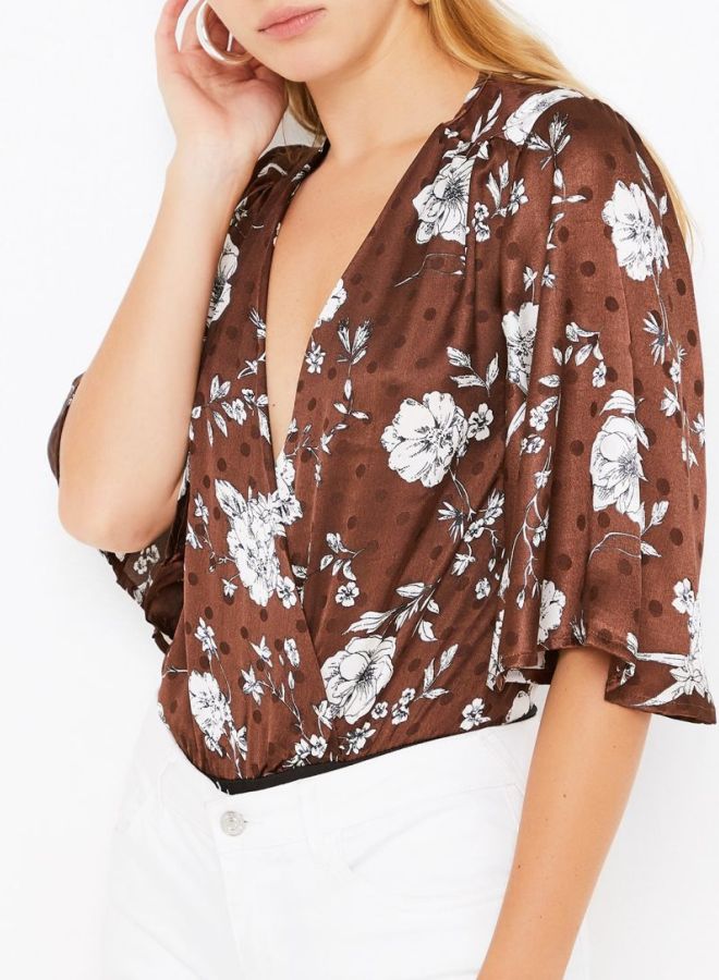 Stock Floral Print Bodysuit Brown  - Image 4