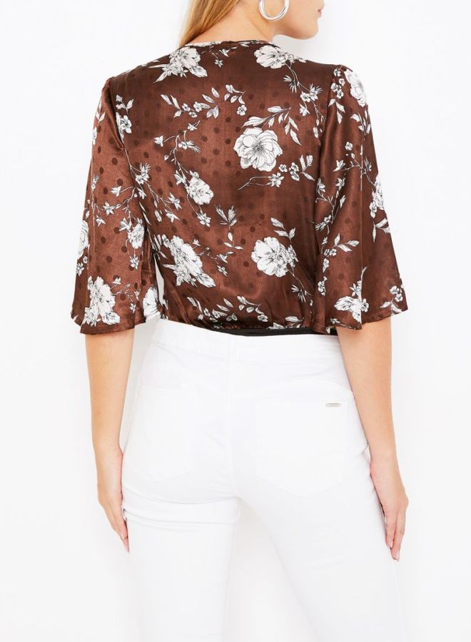Stock Floral Print Bodysuit Brown  - Image 2