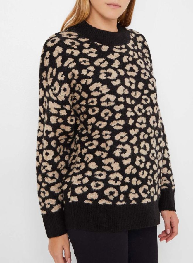 Jacqueline de Yong - Leopard Print Sweater Black - Image 1