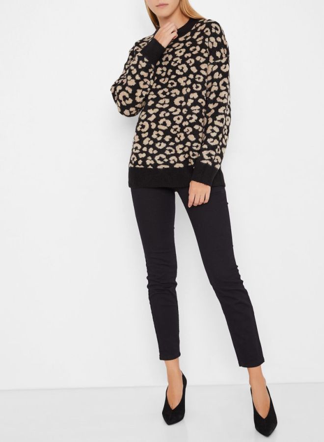 Jacqueline de Yong - Leopard Print Sweater Black - Image 1