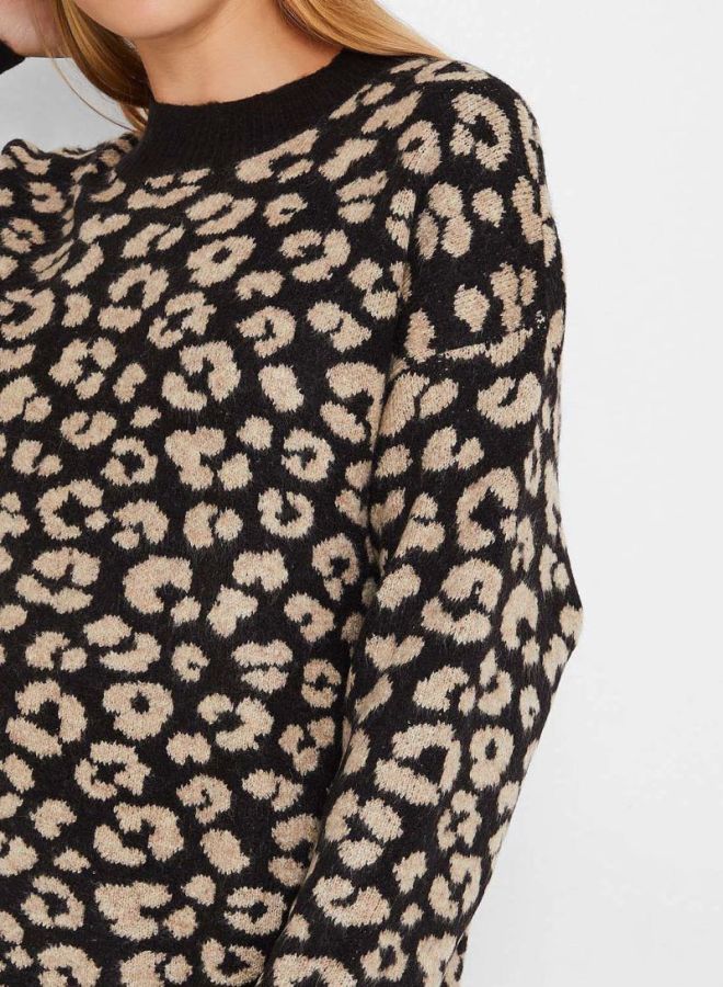 Jacqueline de Yong - Leopard Print Sweater Black - Image 1