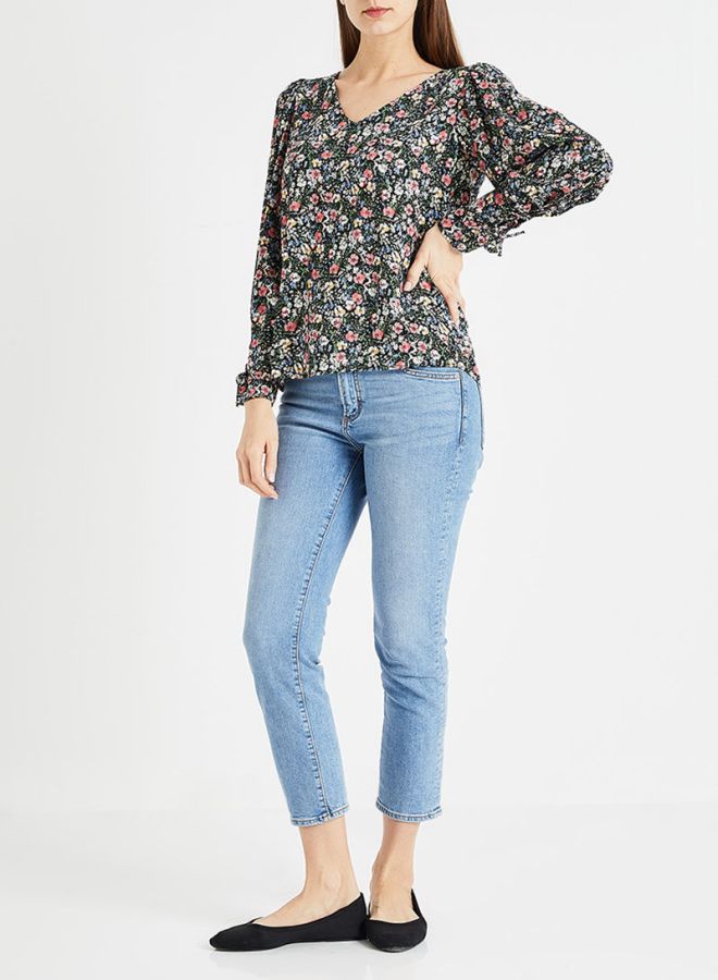 Printed V-Neck Blouse Multicolour - v1597847515/N35289867V_5