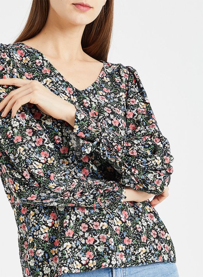 Printed V-Neck Blouse Multicolour