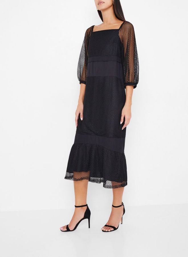 Stock Panelled Mesh Dress Black  - Image 3