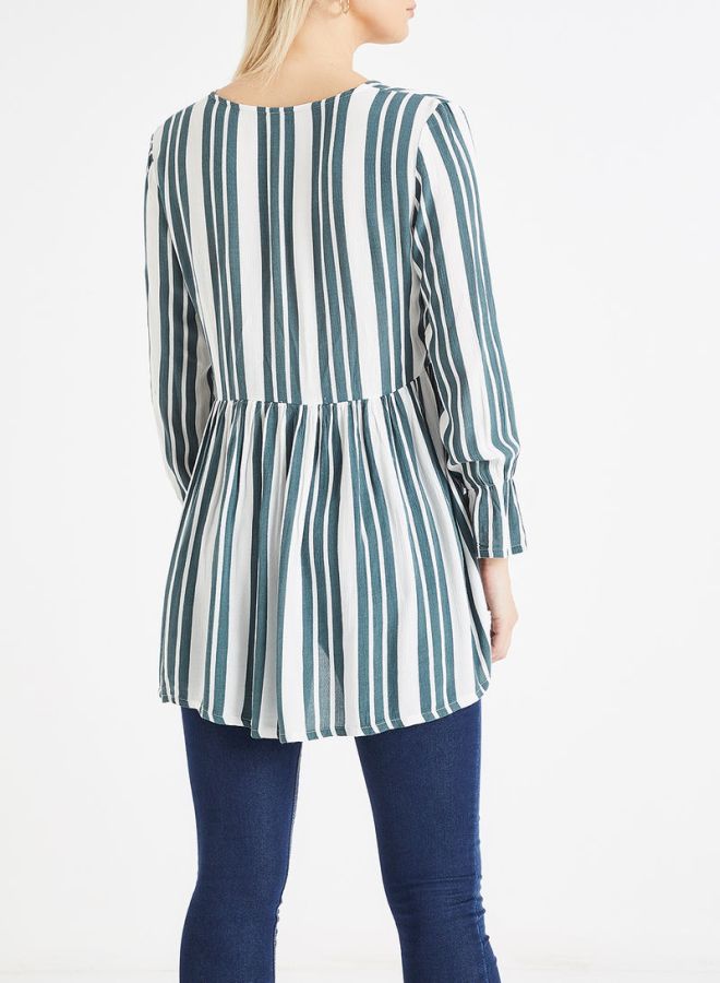 Jacqueline de Yong - Striped Peplum Blouse White/Green - Image 1
