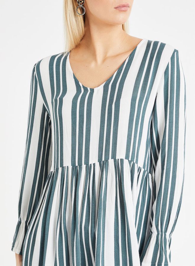Jacqueline de Yong - Striped Peplum Blouse White/Green - Image 1