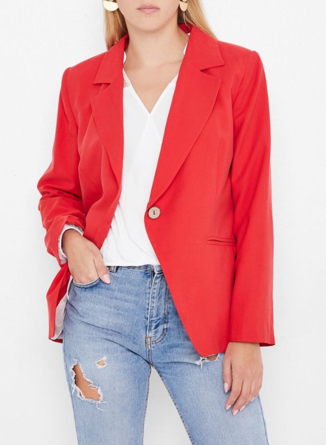 Stock Single Buttoned Blazer Red  - Image 1
