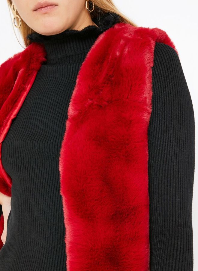 Stock - Faux Fur Gilet Red - Image 1