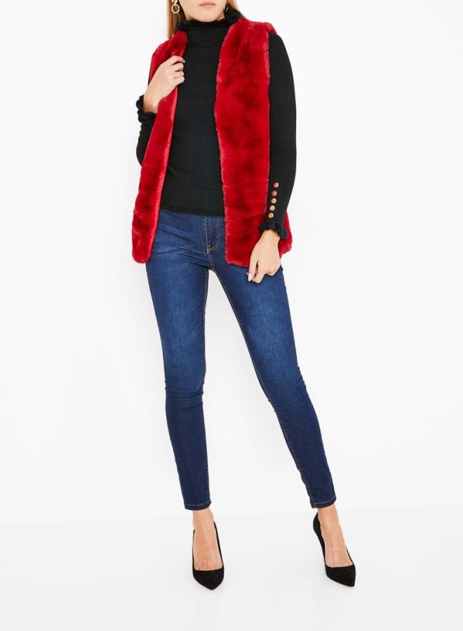 Stock - Faux Fur Gilet Red - Image 1