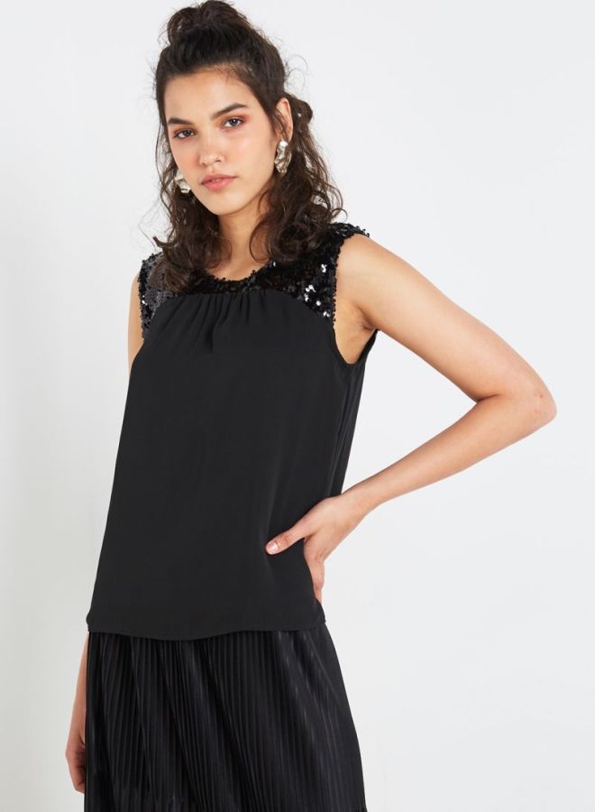 Jacqueline de Yong - Sequin Trim Tank Top Black - Image 1