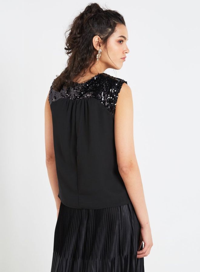 Jacqueline de Yong - Sequin Trim Tank Top Black - Image 1