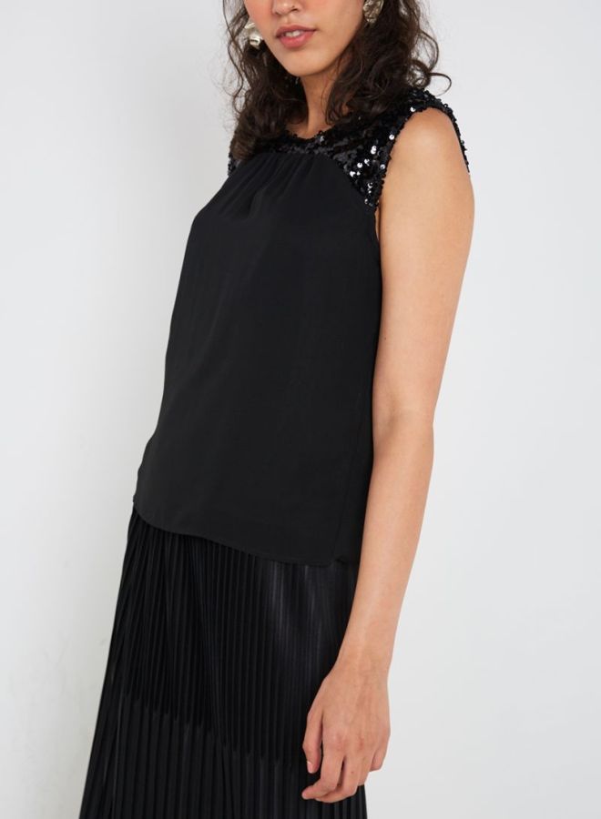 Jacqueline de Yong - Sequin Trim Tank Top Black - Image 1