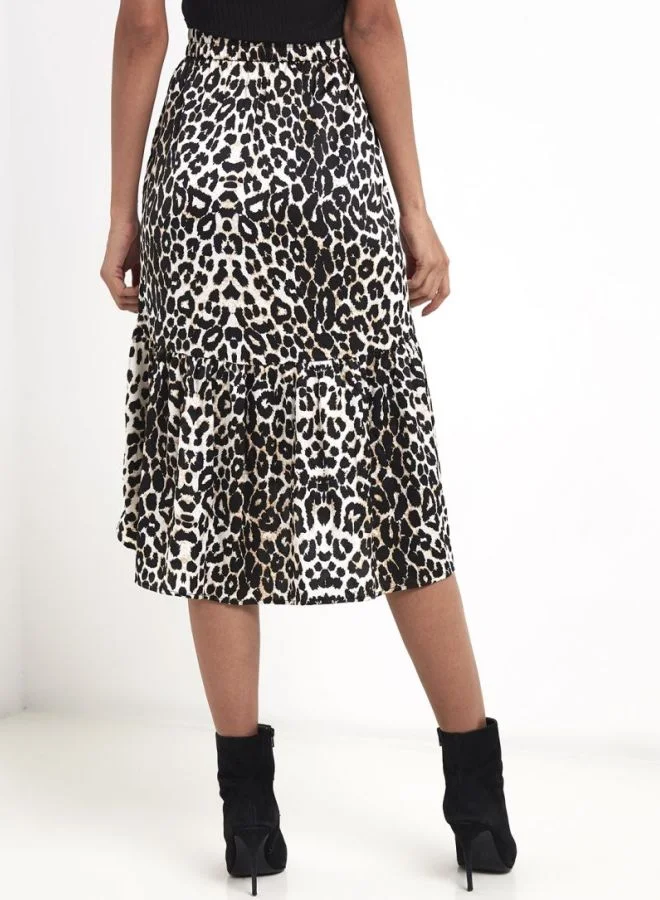 PIECES Midi Skirt Leopard