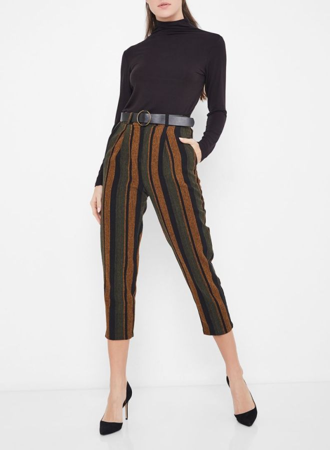 Stock Belted Striped Pants Brown/Black - Image 3