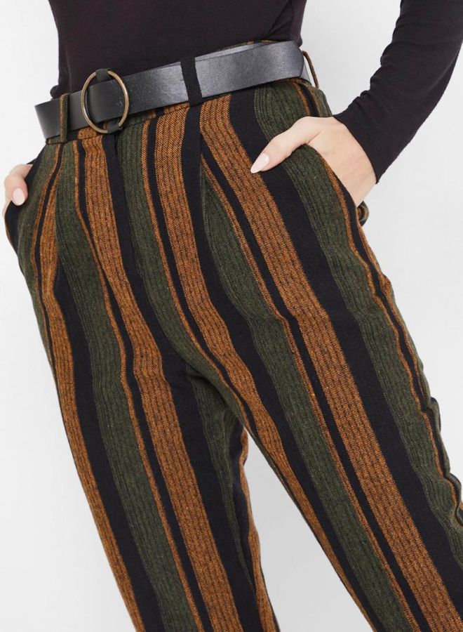 Stock Belted Striped Pants Brown/Black - Image 4