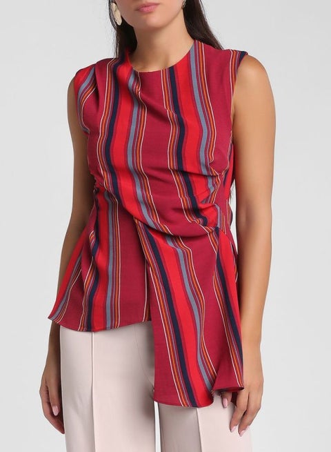 Round Neck Stripe Top Red/Blue/Black