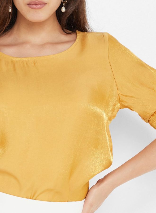 Stock Elasticated Detail Top Mustard  - Image 4