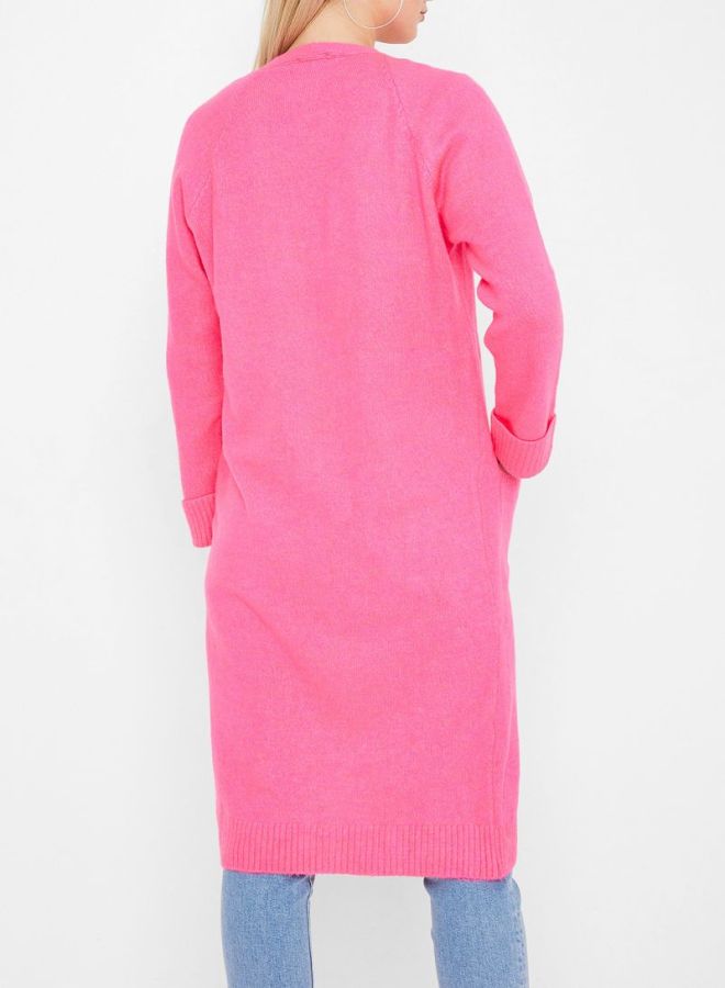 ستوك كارديجان مصنوع من الصوف بقصة طويلة وردي - Image 2