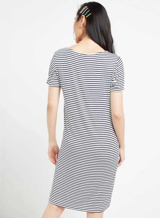 PIECES Striped Midi Dress Bright White/Black