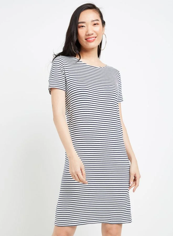 PIECES Striped Midi Dress Bright White/Black