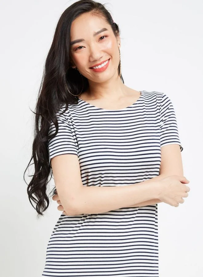 PIECES Striped Midi Dress Bright White/Black