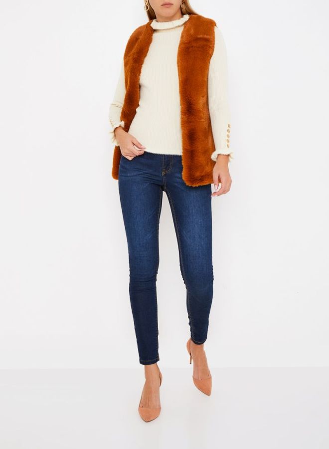 Stock - Polyester Fur Gilet Brown - Image 1