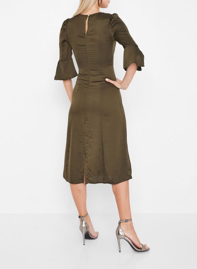 Stock Round Neck Dress Olive Green  - Image 2