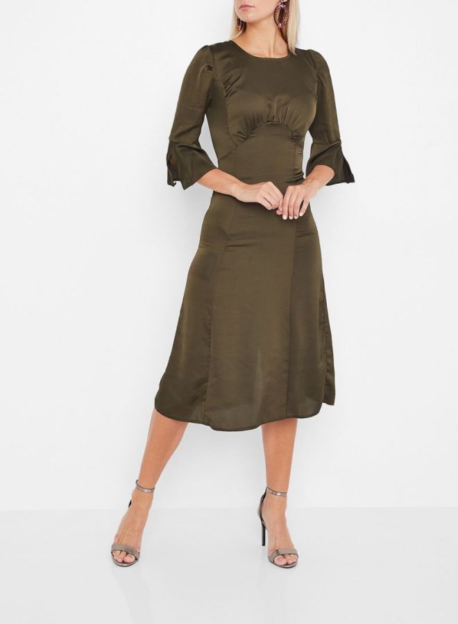 Stock Round Neck Dress Olive Green  - Image 3