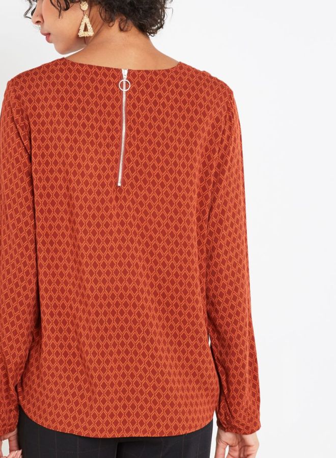 Jacqueline de Yong - Printed Viscose Blouse Brown Multi - Image 1