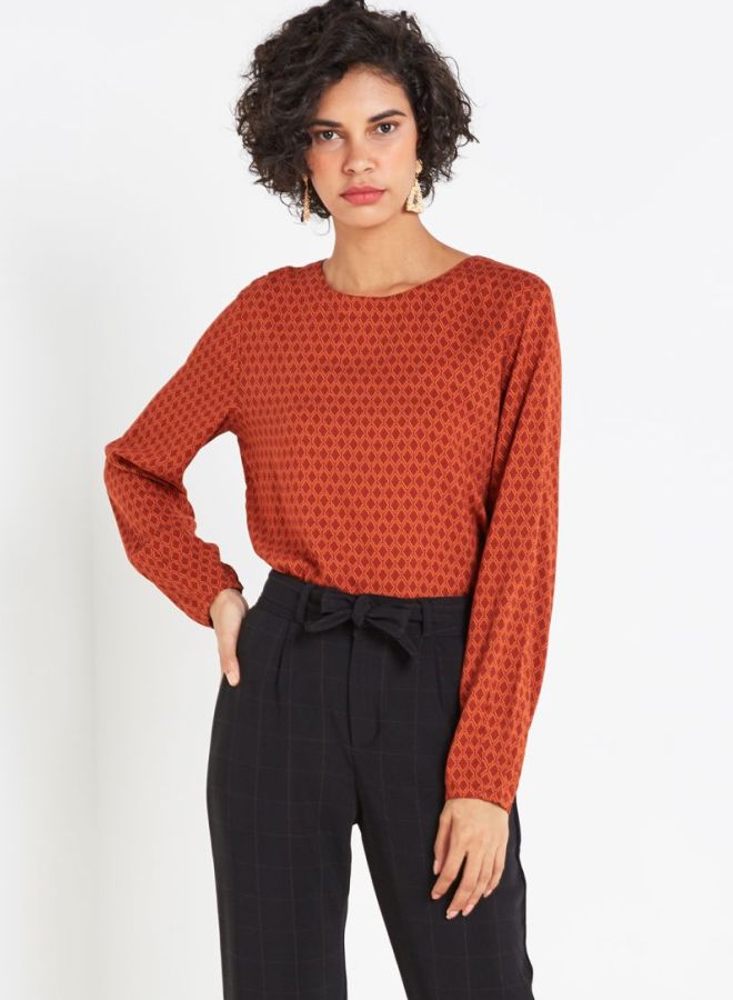 Jacqueline de Yong - Printed Viscose Blouse Brown Multi - Image 1