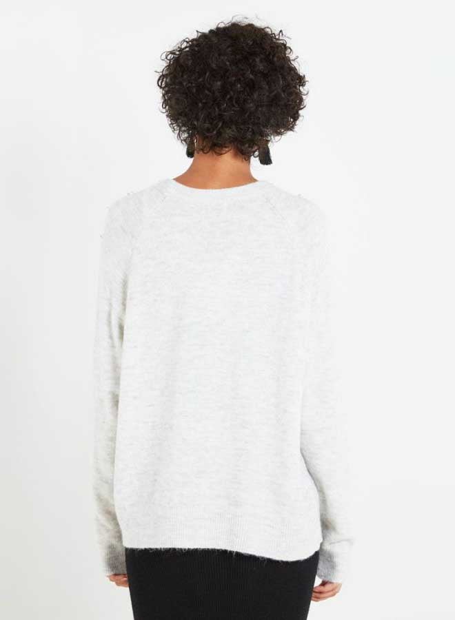 Jacqueline de Yong Faux Pearl Trim Sweater White  - Image 2
