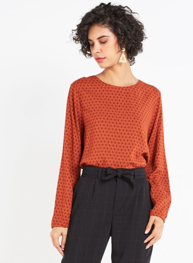 Jacqueline de Yong - Printed Viscose Blouse Brown Multi - Image 1