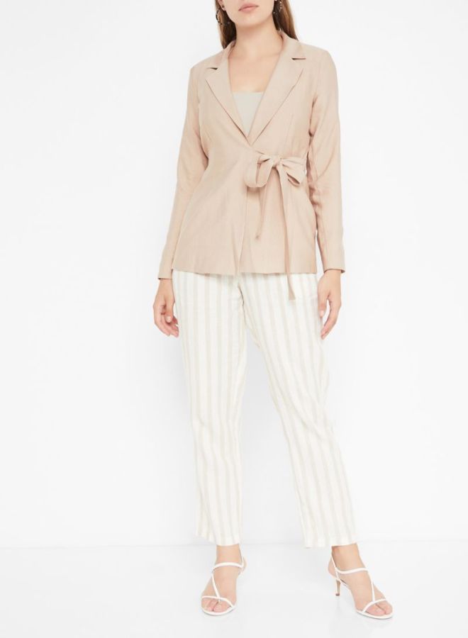 Stock Collared Neck Side Tie-Up Coat Beige  - Image 3