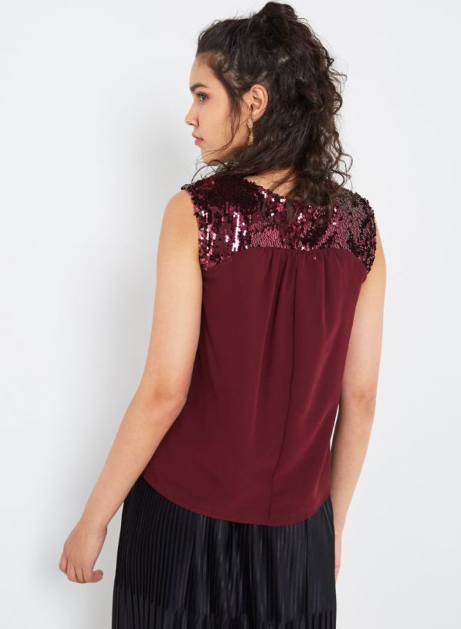 Jacqueline de Yong - Sequin Trim Tank Top Burgundy - Image 1