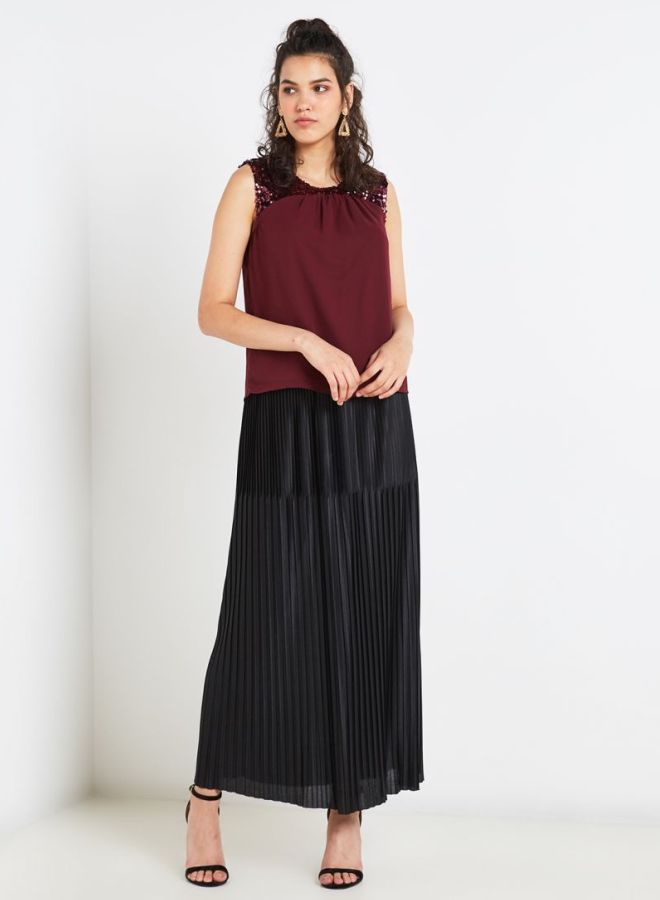 Jacqueline de Yong - Sequin Trim Tank Top Burgundy - Image 1