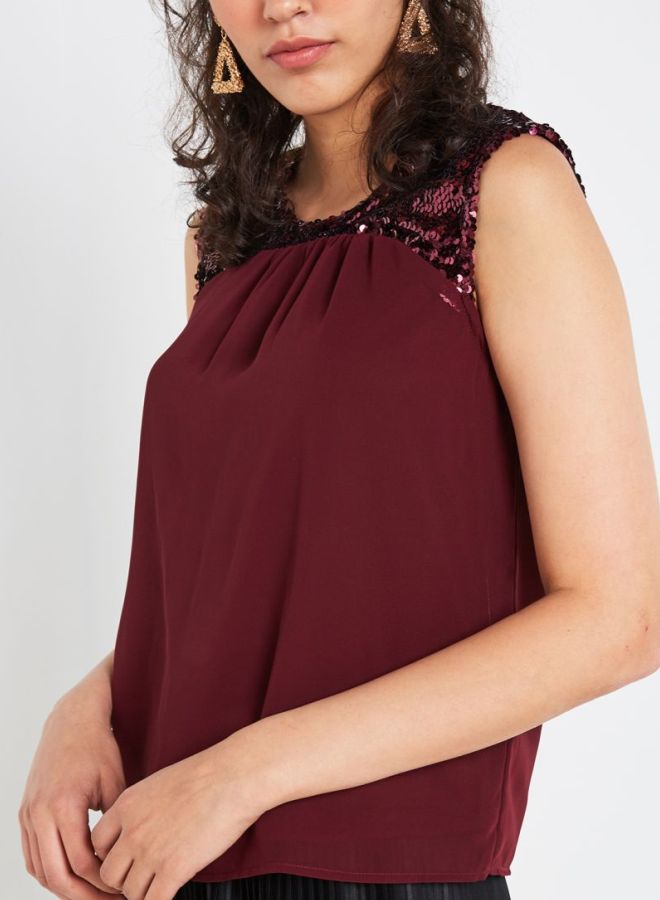 Jacqueline de Yong - Sequin Trim Tank Top Burgundy - Image 1