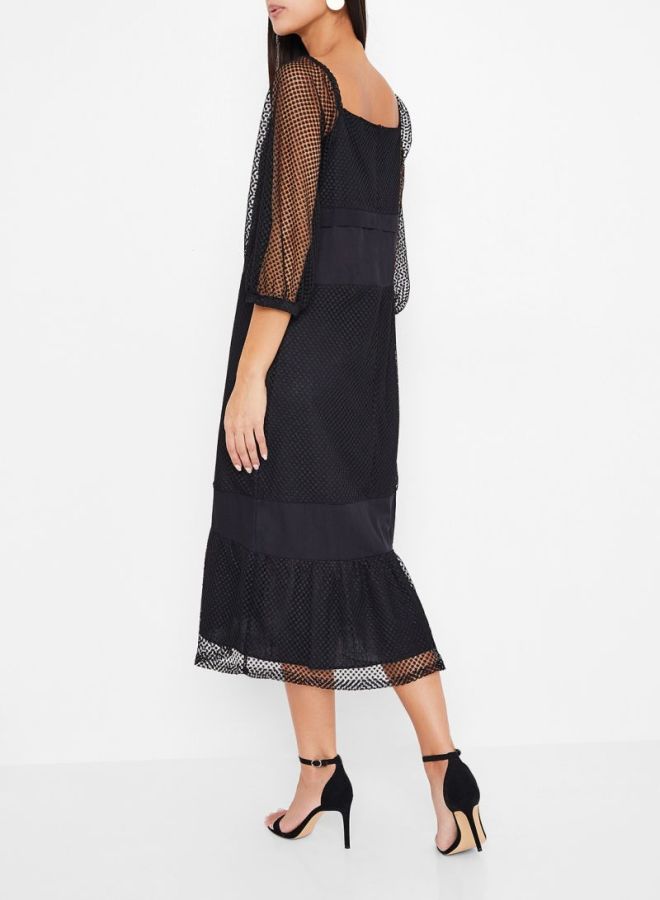 Stock Panelled Mesh Dress Black  - Image 2