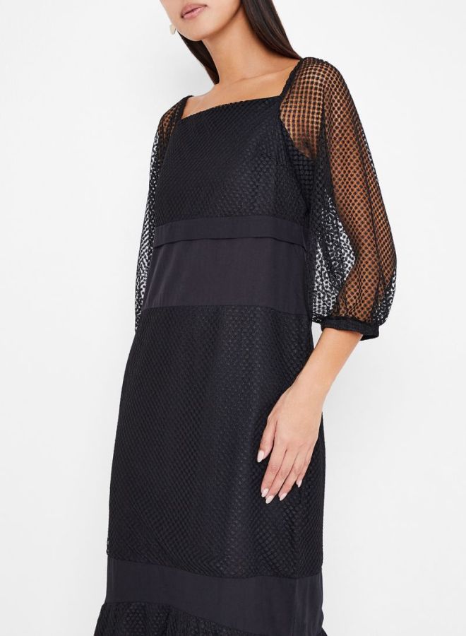 Stock Panelled Mesh Dress Black  - Image 4