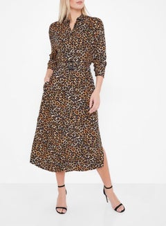 Stock Leopard Print Shirt Dress Brown Multi  - Image 1