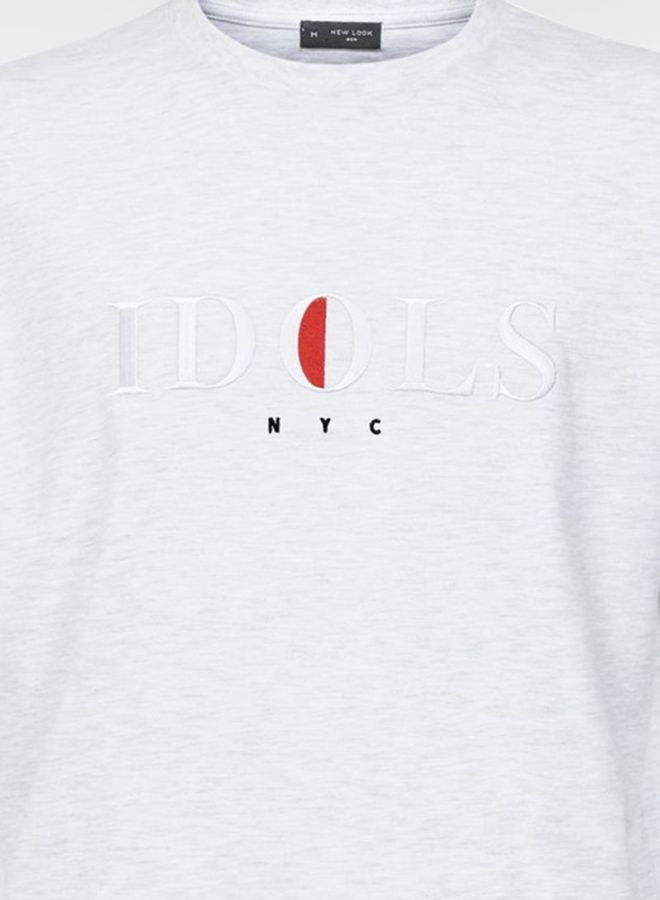 NEW LOOK Idols Embroidered T-Shirt Grey - Image 4