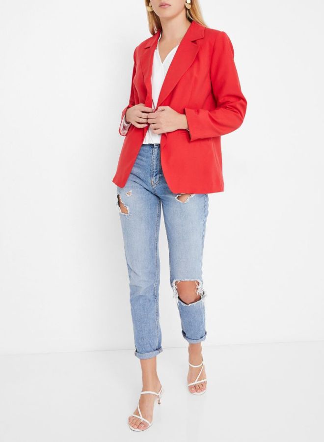 Stock Single Buttoned Blazer Red  - Image 3