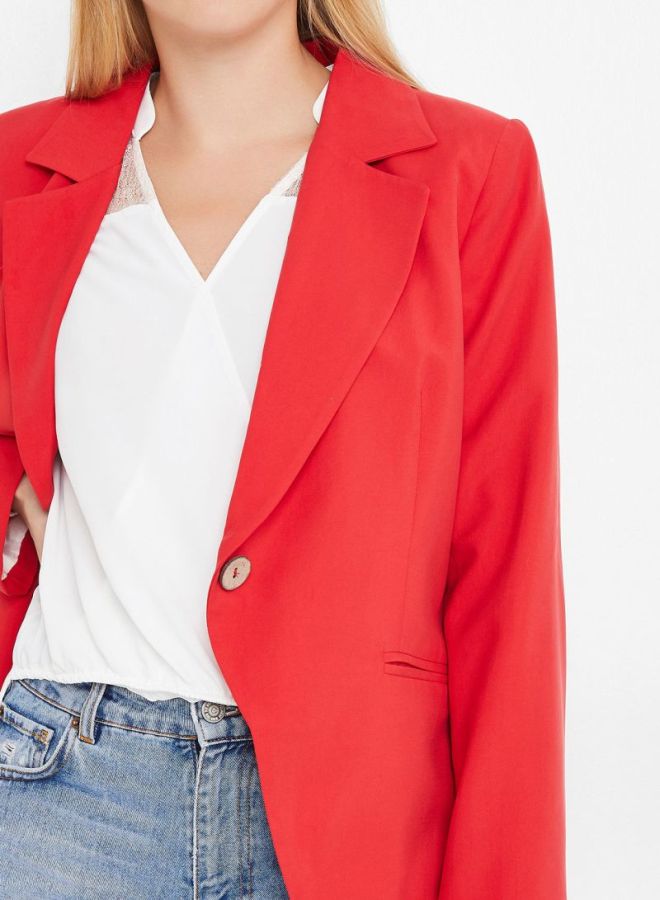Stock Single Buttoned Blazer Red  - Image 4