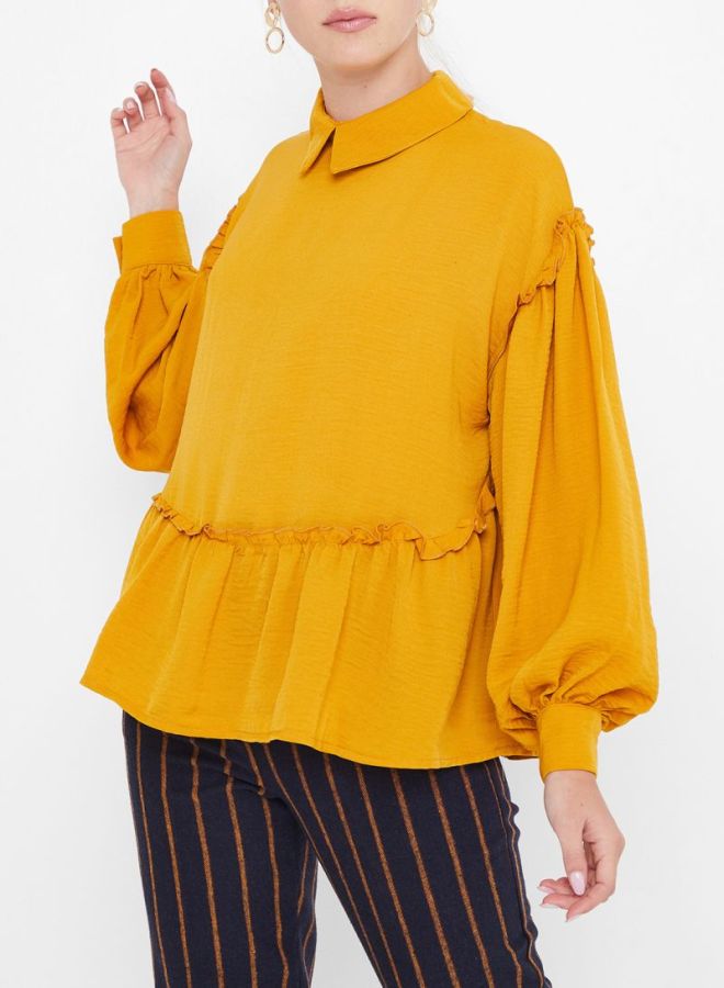 Stock Ruffle Detailed Top Mustard - Image 1