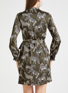 PIECES Zebra Printed Satin Mini Dress Olive  - Image 2