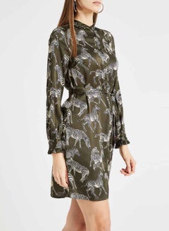 PIECES Zebra Printed Satin Mini Dress Olive  - Image 3