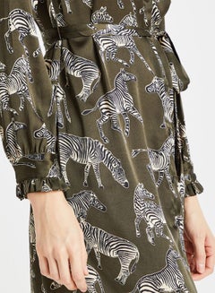 PIECES Zebra Printed Satin Mini Dress Olive  - Image 5