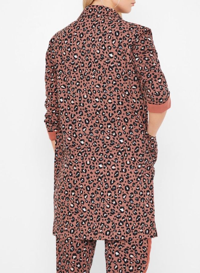 Stock Leopard Printed Longline Coat Brown Multi  - Image 2