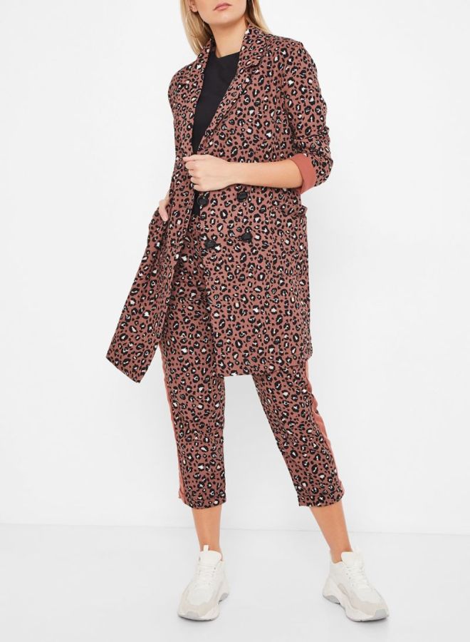 Stock Leopard Printed Longline Coat Brown Multi  - Image 3